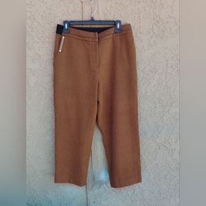 El Story Brown Wool Trousers with Leather Detail